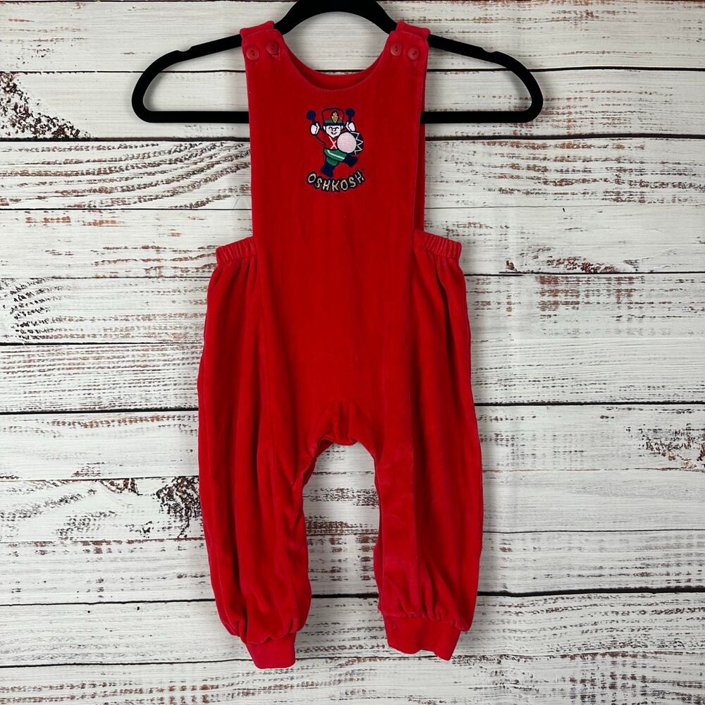 VTG Baby BGosh Oshkosh Red Velvet Drummer Boy Holiday Christmas Overalls 1pc 24M